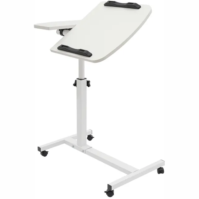 Homezo laptoptafel - Bedtafel - Kantelbaar werkblad - Tweedelig werkoppervlak - Wieltjes - Hoogte verstelbaar - Opstaande randen Wit