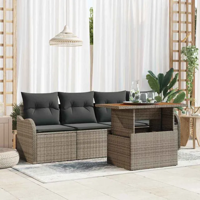vidaXL Tuinbankenset 5 st Grijs poly rattan, foto 2