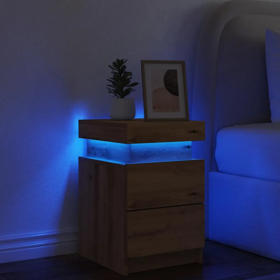 vidaXL Nachtkastje met LED 35x39x55 cm bewerkt hout artisanaal eiken, foto 3