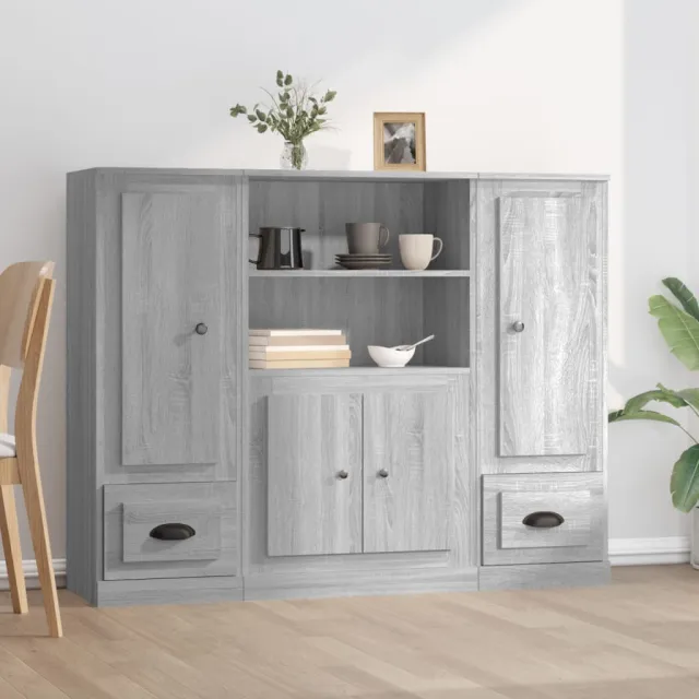 vidaXL Hoge kasten 3 st bewerkt hout grijs sonoma eikenkleurig, foto 2