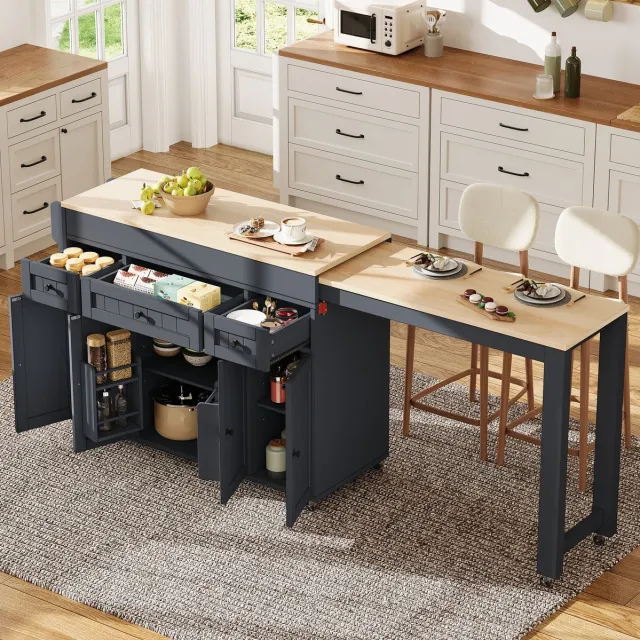 COVREO Eettafel 190,6x45,2x92 cm grijs, MDF uitschuifbaar 3 lades