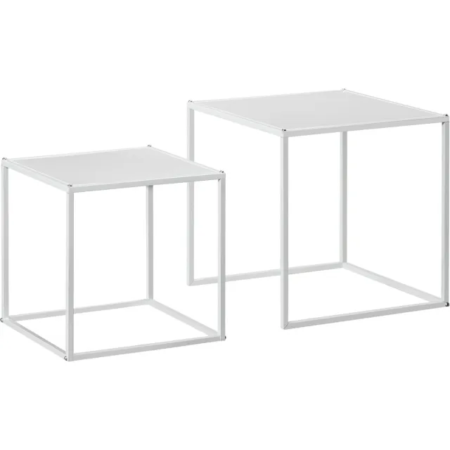 Homona Salontafelset - 2-delig - Vierkant en inschuifbaar - Stalen frame - 40 x 40 x 40 cm en 35 x 35 x 35 cm - Wit