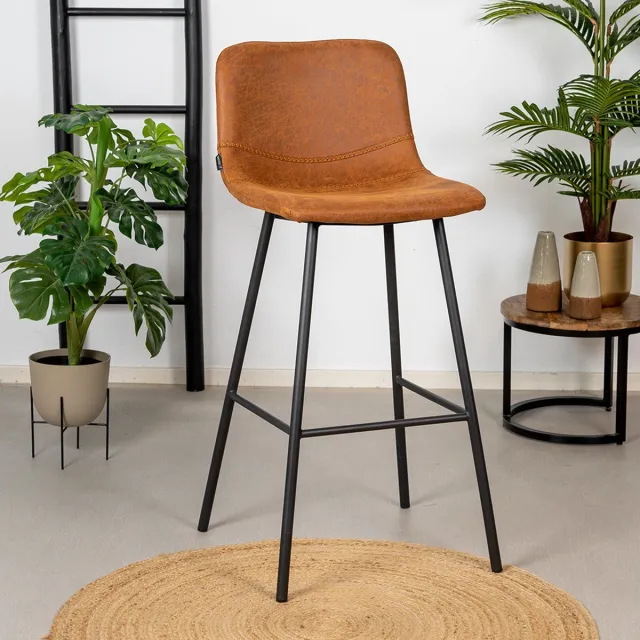 Bronx71 Industriële barkruk Mikky cognac eco-leer 65-78 cm - barstoel