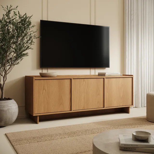 MEUBELLA Yarrow - TV-Meubel - Eikenpatroon - 147x39x55 cm Bruin