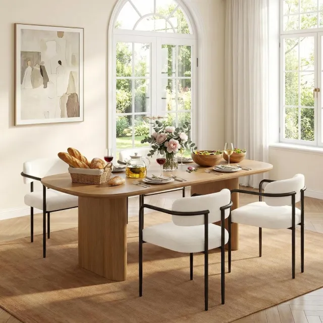 Puluomis Eetkamerstoelen - Set van 4 - Teddy Fleece - Metalen poten - Gevoerde zitkussens - Wit