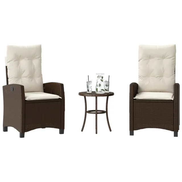 vidaXL 3-delige Bistroset met kussens poly rattan bruin