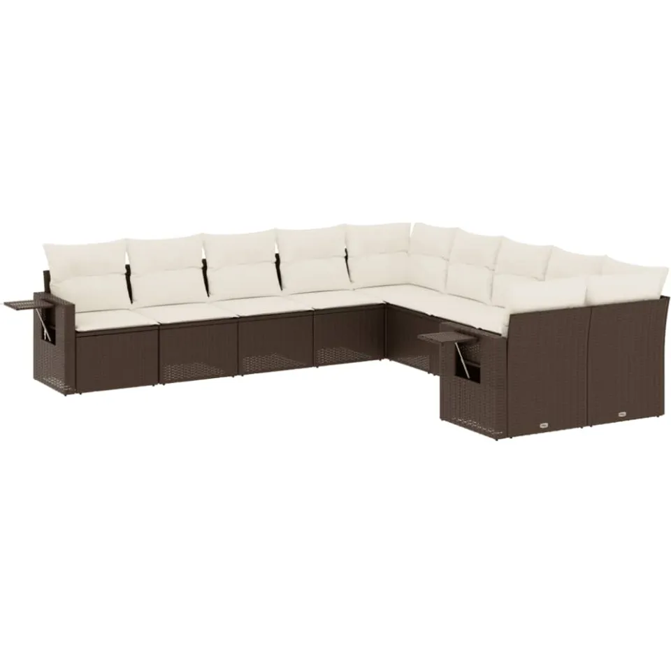 vidaXL 10-delige Loungeset met kussens poly rattan bruin, foto 3