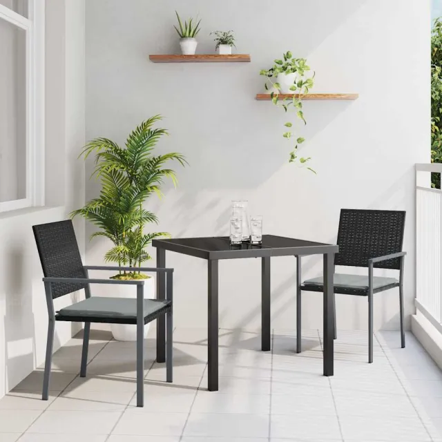 vidaXL Tuin eettafelset 3 st Zwart en Licht Grijs PE Rattan