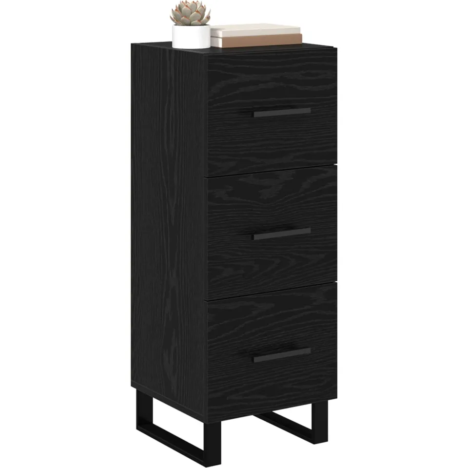 vidaXL Dressoir Zwart Eiken 34,5 x 34 x 90 cm Gemonteerd hout en ijzer