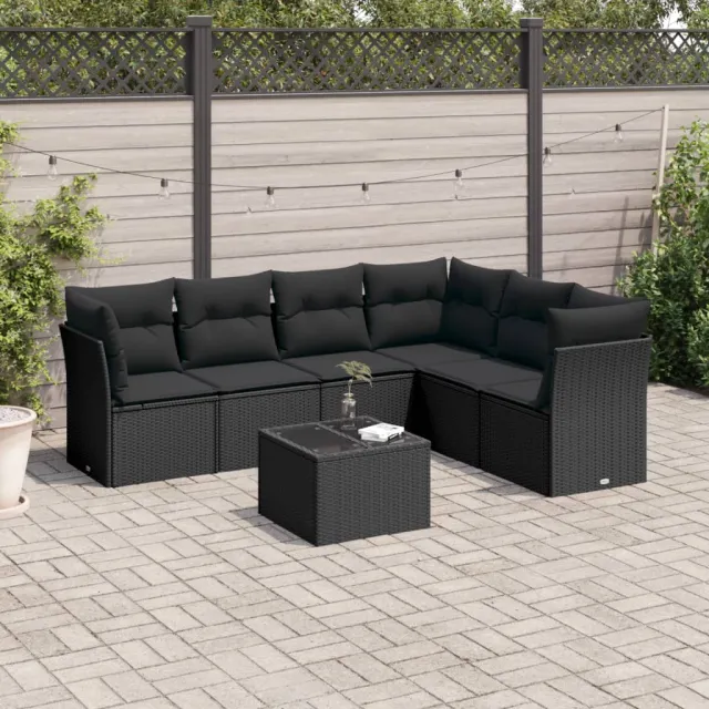 vidaXL 7-delige Loungeset met kussens poly rattan zwart, foto 2
