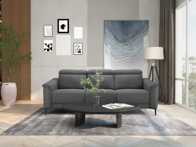 Notio Living Lund-Sofa 3-zits - 2 Relax - Antraciet Stof Grijs