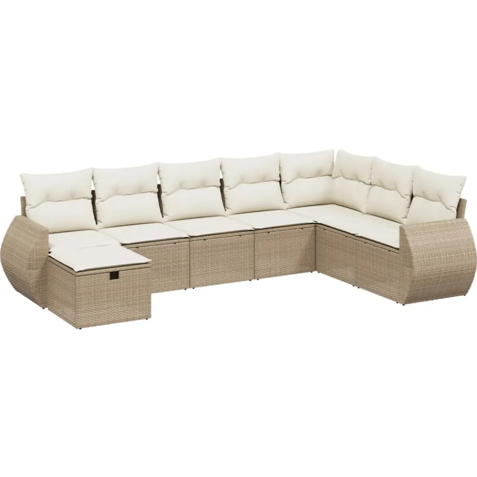 vidaXL 8-delige Loungeset met kussens poly rattan beige, foto 3