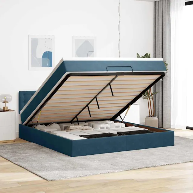 vidaXL Ottoman bed met matras en LED's 180x200 cm fluweel donkerblauw
