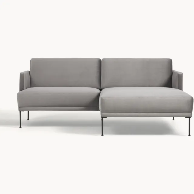 Westwing Collection Kleine fluwelen hoekbank Fluente grijs