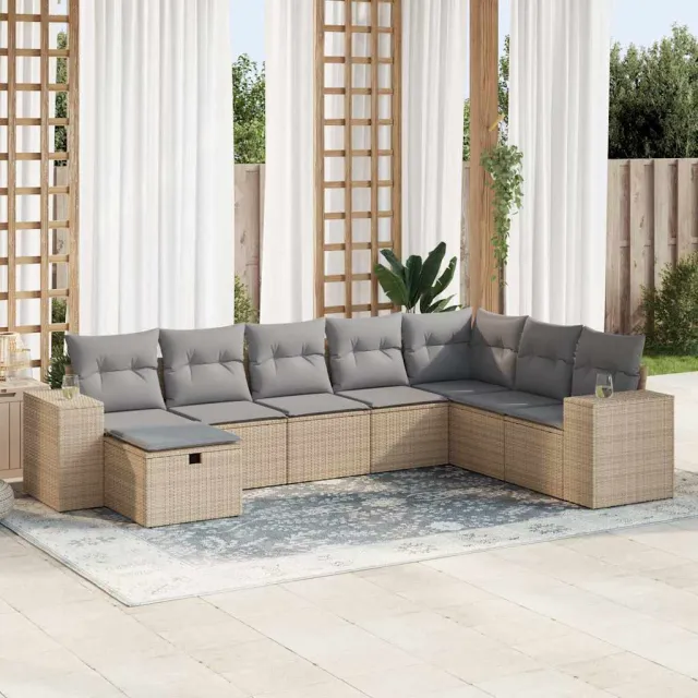 vidaXL 8-delige Loungeset met kussens poly rattan beige, foto 2