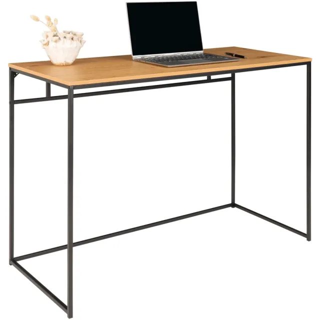 QUVIO Bureau eikenlook - Staal - Natuurlijke Eiken Look