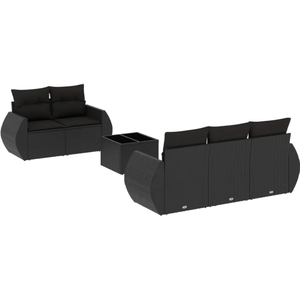 vidaXL 6-delige Loungeset met kussens poly rattan zwart, foto 3