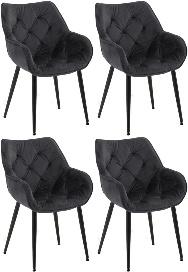 CLP Tanna Set van 4 eetkamerstoelen - Met armleuning - Velvet - Fluweel/zwart