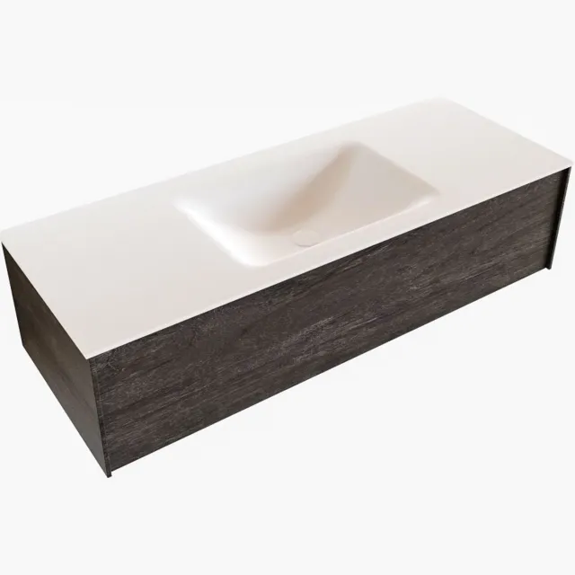 Boss & Wessing Badkamermeubel BWS Madrid Dark Brown 120x45x30 cm Mat Witte Solid Surface Wastafel (0 kraangaten)