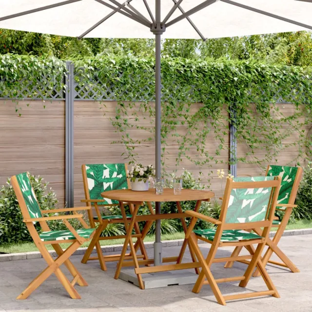 vidaXL 5-delige Tuinset bladpatroon stof en massief hout groen, foto 2