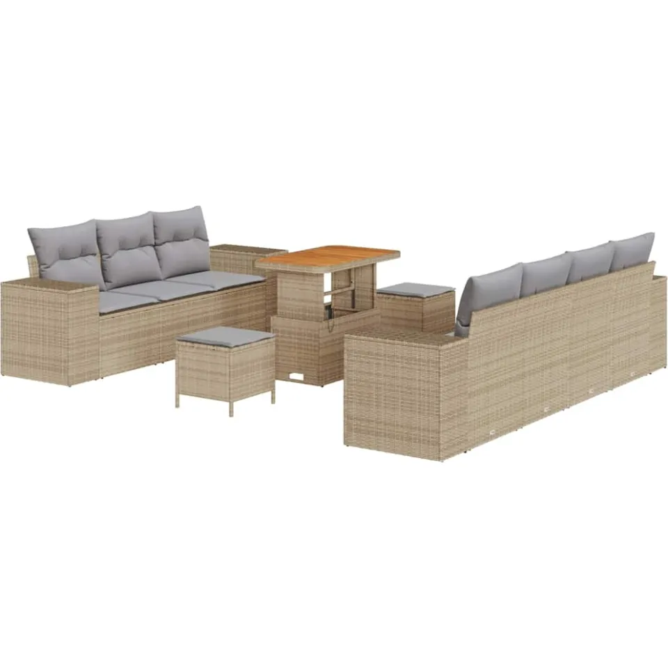 vidaXL Tuin Sofa Set 10 st Beige poly rattan
