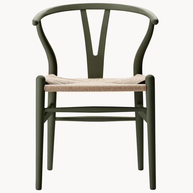 Carl Hansen & Søn Houten stoel CH24 Wishbone Chair met handgevlochten zitvlak Groen