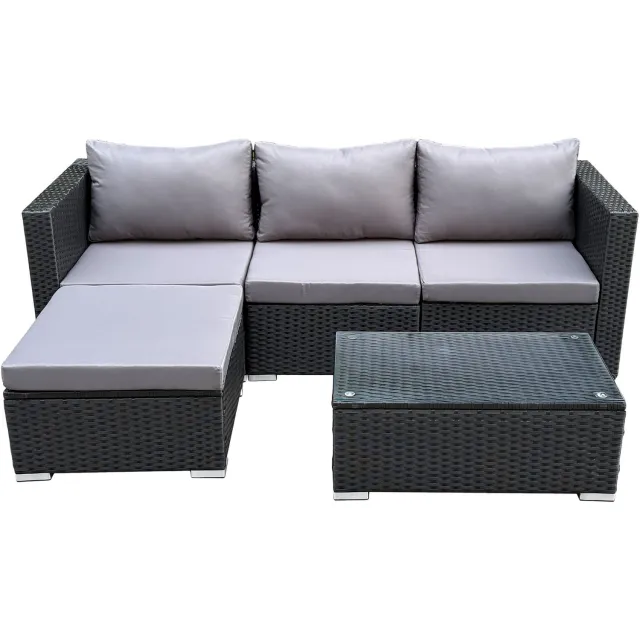 SVITA QUEENS Tuinlounge 5-delige Tuinmeubelset Zithoek Polyrattan Zwart
