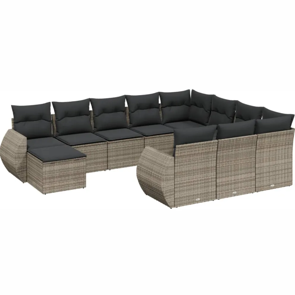vidaXL 11-delige Loungeset met kussens poly rattan grijs, foto 3