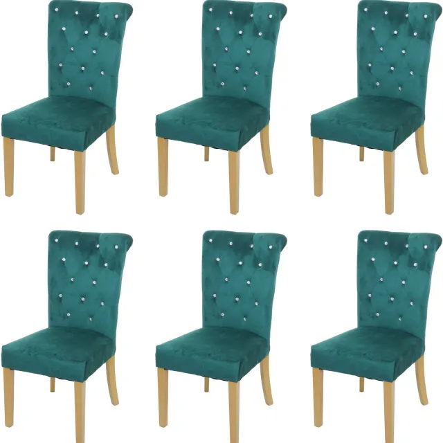 MCW Set van 6 eetkamerstoelen MCW-D22, stoel keukenstoel, noppenfluweel ~ donkergroen, goudkleurige poten