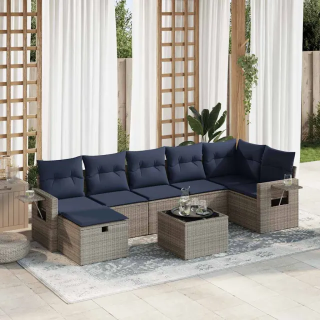 vidaXL 8-delige Loungeset met kussens poly rattan grijs, foto 2