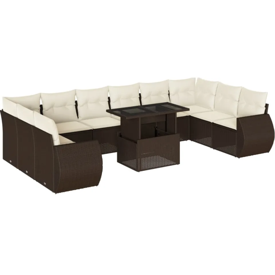 vidaXL 11-delige Loungeset met kussens poly rattan bruin, foto 3