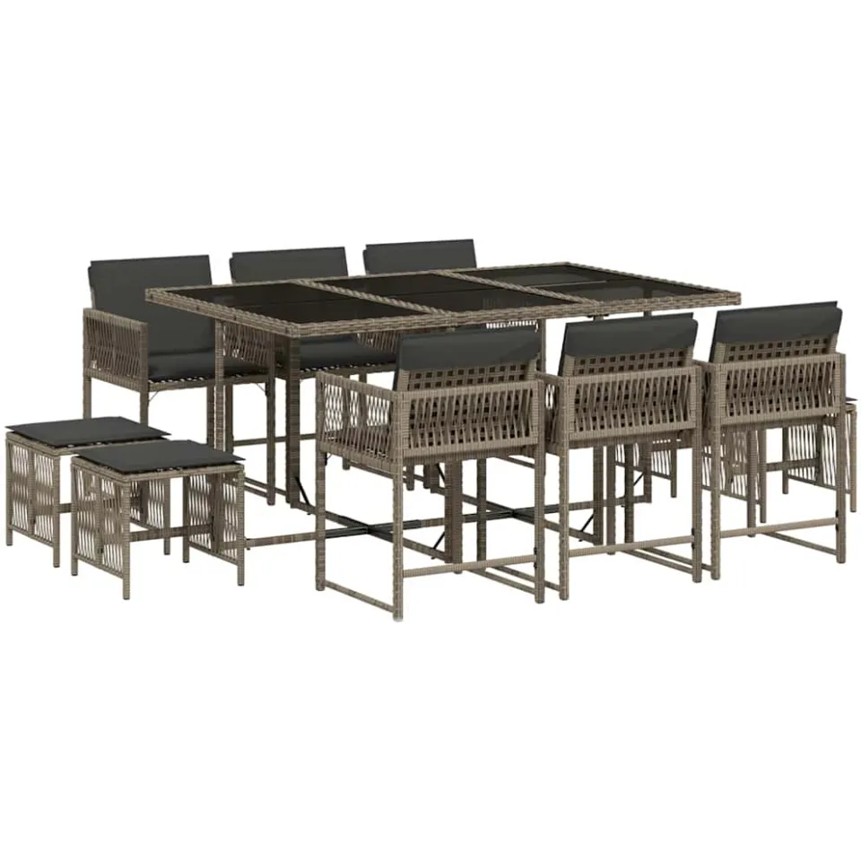 vidaXL 11-delige Tuinset met kussens poly rattan grijs, foto 3