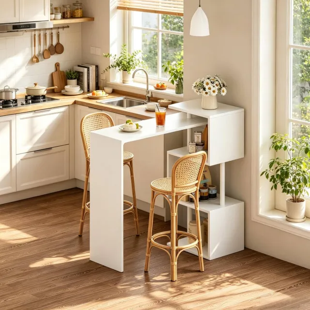 REDOM Bartafel met opbergrekken - MDF tafelblad en metalen poten - Multifunctioneel als bartafel, partytafel of eettafel - Wit - 134 x 38 x 100 cm