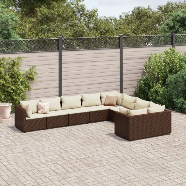 vidaXL 9-delige Loungeset met kussens poly rattan bruin, foto 2