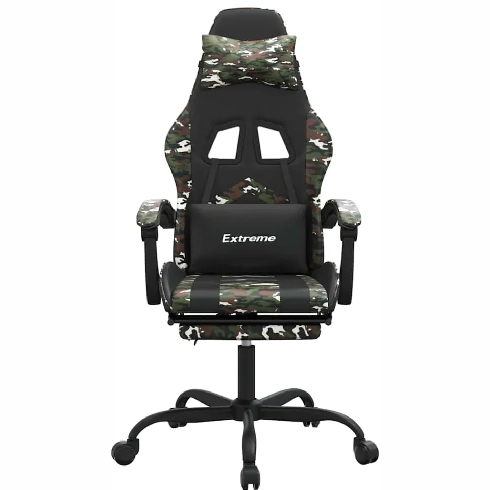 vidaXL Gamestoel draaibaar met voetensteun kunstleer zwart&camouflage Groen