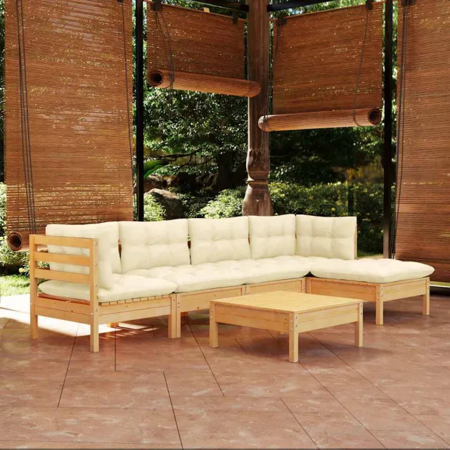 vidaXL 6-delige Loungeset met crèmekleurige kussens grenenhout, foto 2
