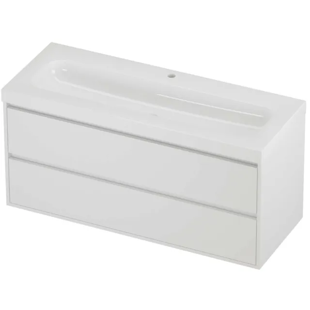 Proline Haga Badmeubelset Polystone Mezza 1 Kraangat Greeploos 120x46x58 cm Glans Wit Mat White Mat Wit