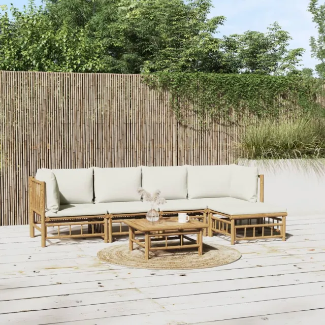 vidaXL 6-delige Loungeset met kussens bamboe crèmewit, foto 2