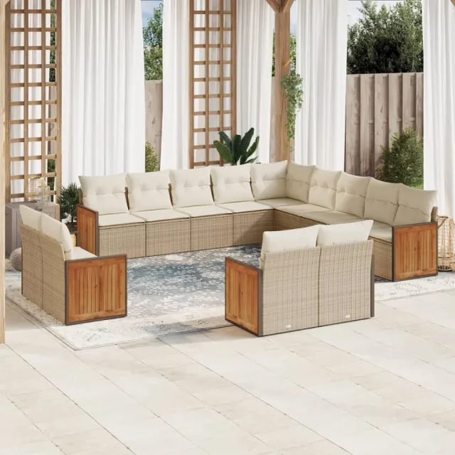 vidaXL 13-delige Loungeset met kussens poly rattan beige, foto 2