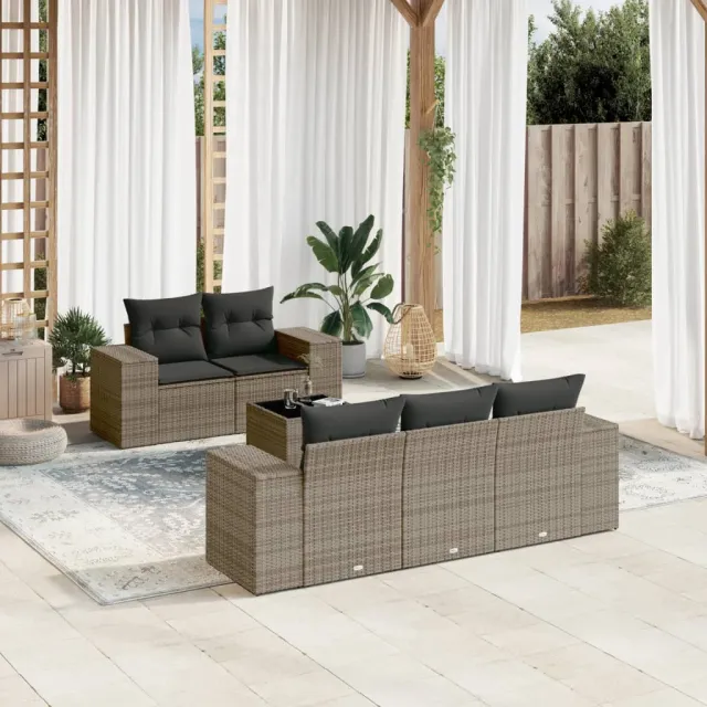 vidaXL 6-delige Loungeset met kussens poly rattan grijs, foto 2