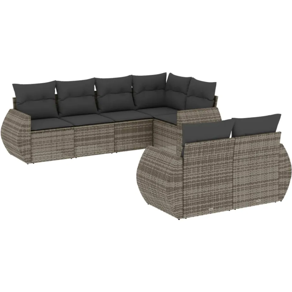 vidaXL 7-delige Loungeset met kussens poly rattan grijs, foto 3