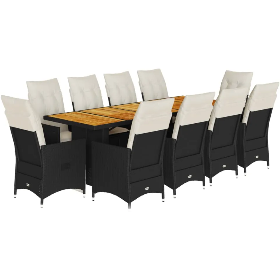 vidaXL 11-delige Bistroset met kussens poly rattan zwart, foto 3