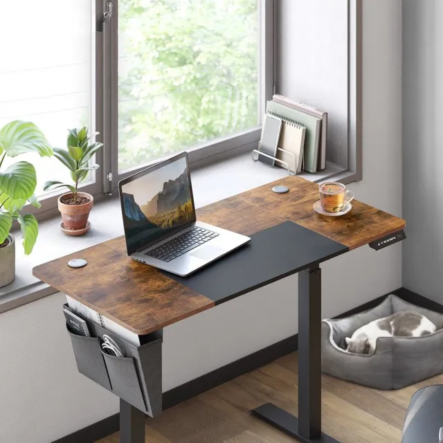 Parya HOME Zit Sta Bureau – Elektrisch Verstelbaar In Hoogte – Met Geheugenfunctie en Opbergruimte – Vintage Bruin/Zwart – 120x60 cm
