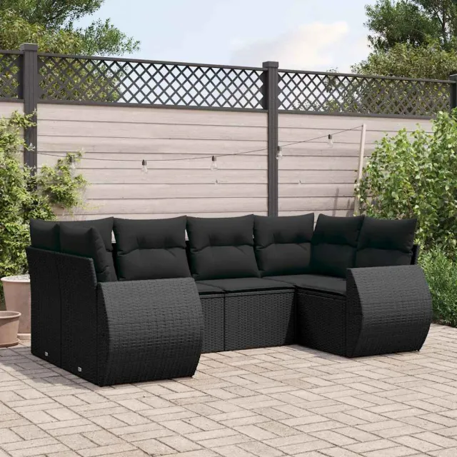 vidaXL 6-delige Loungeset met kussens poly rattan zwart, foto 2