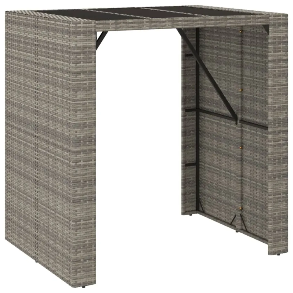vidaXL Bartafel met glazen blad 105x80x110 cm poly rattan grijs, foto 3