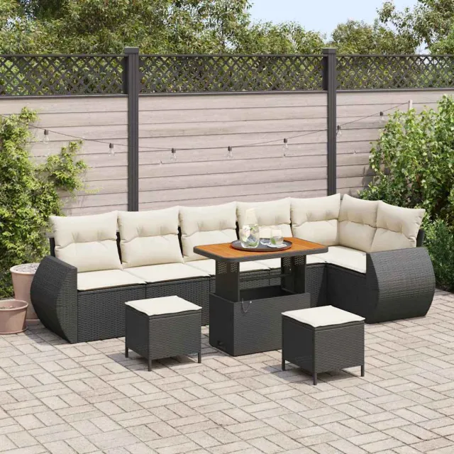vidaXL Tuinbankenset 9 st Zwart poly rattan, foto 2