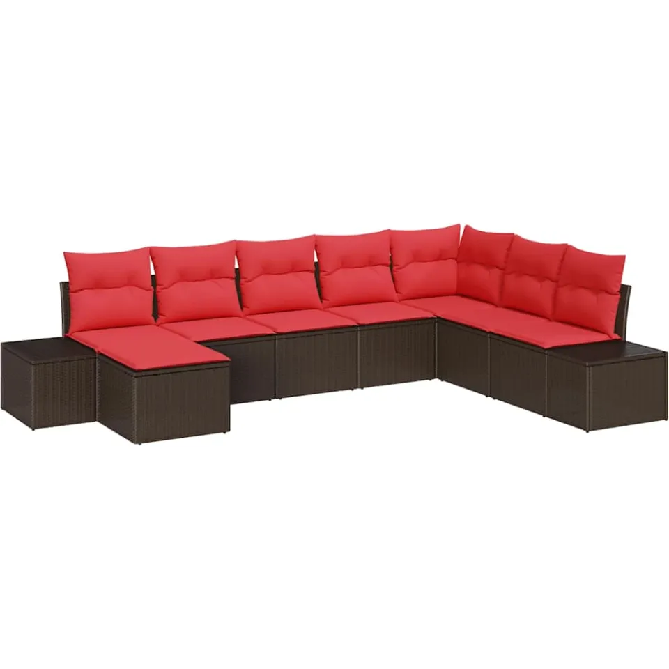 vidaXL Tuin Sofa Set 8 st Bruin en Rood poly rattan