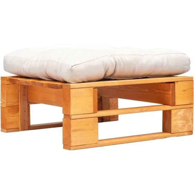 vidaXL Tuinpoef - met - zandkleurig - kussen - pallet - hout - honingbruin Bruin en zandkleurig