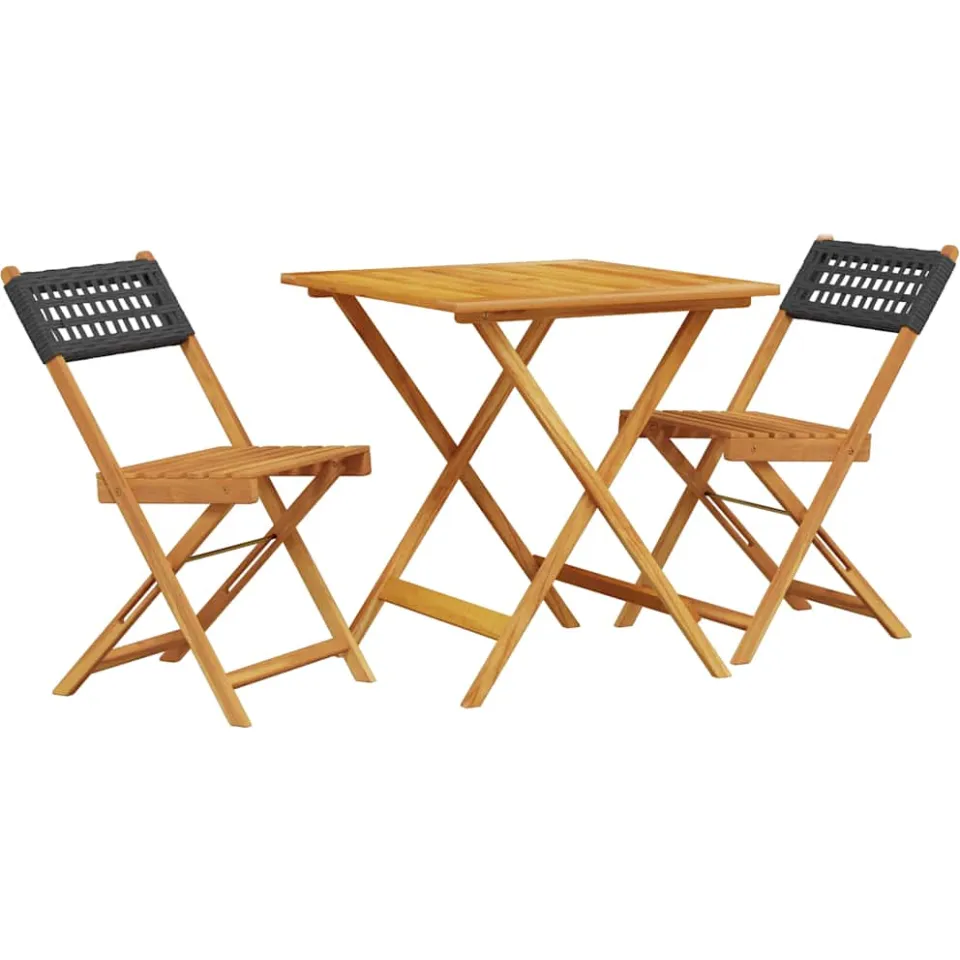 vidaXL 3-delige Bistroset poly rattan en massief hout zwart