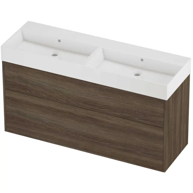 Proline Zara Badmeubelset Porselein Loft Dubbel 140x46x78 cm Glans Wit Vital Oak Eiken